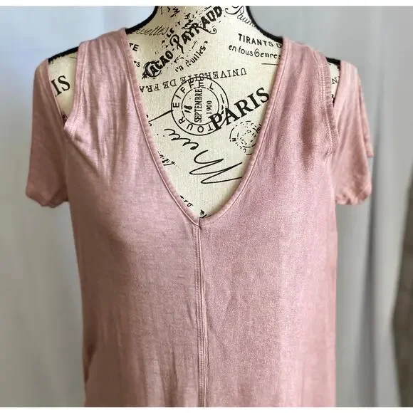 XCVI Dusty Rose Cold Shoulder V-Neck Relaxed Fit Tunic Small - Picture 2 of 11